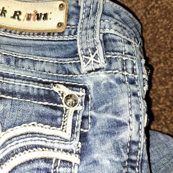 🪨 Rock Revival Allegra Skinny Jeans W/Leather Embroidered Flap Pockets size 25 - Picture 6 of 16